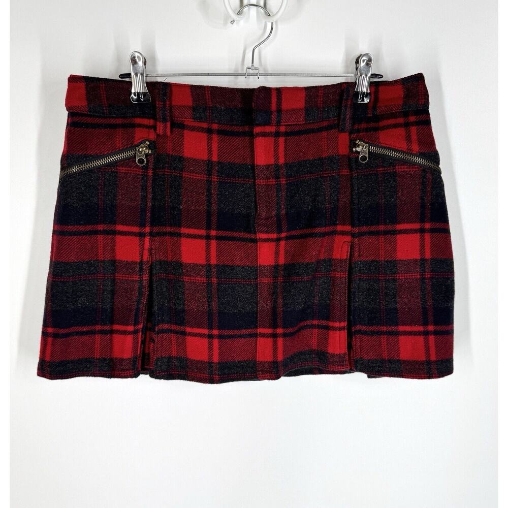 Vintage Free People Skirt 6 Tartan Kilt Red Black Plaid Pleated Exposed Zipper